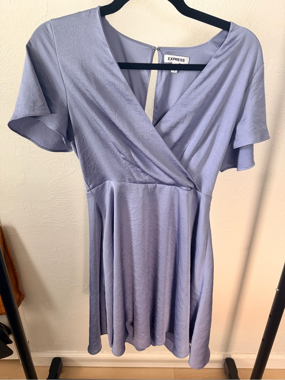 Express‎ satin surplice mini dress with flutter sleeves in lavender - Size 4